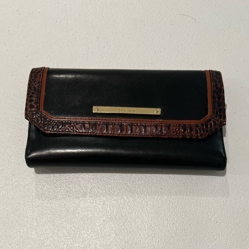 BRAHMIN TUSCAN SOFT BLACK/ BROWN MELBOURNE Genuine LEATHER
TRI FOLD WALLET